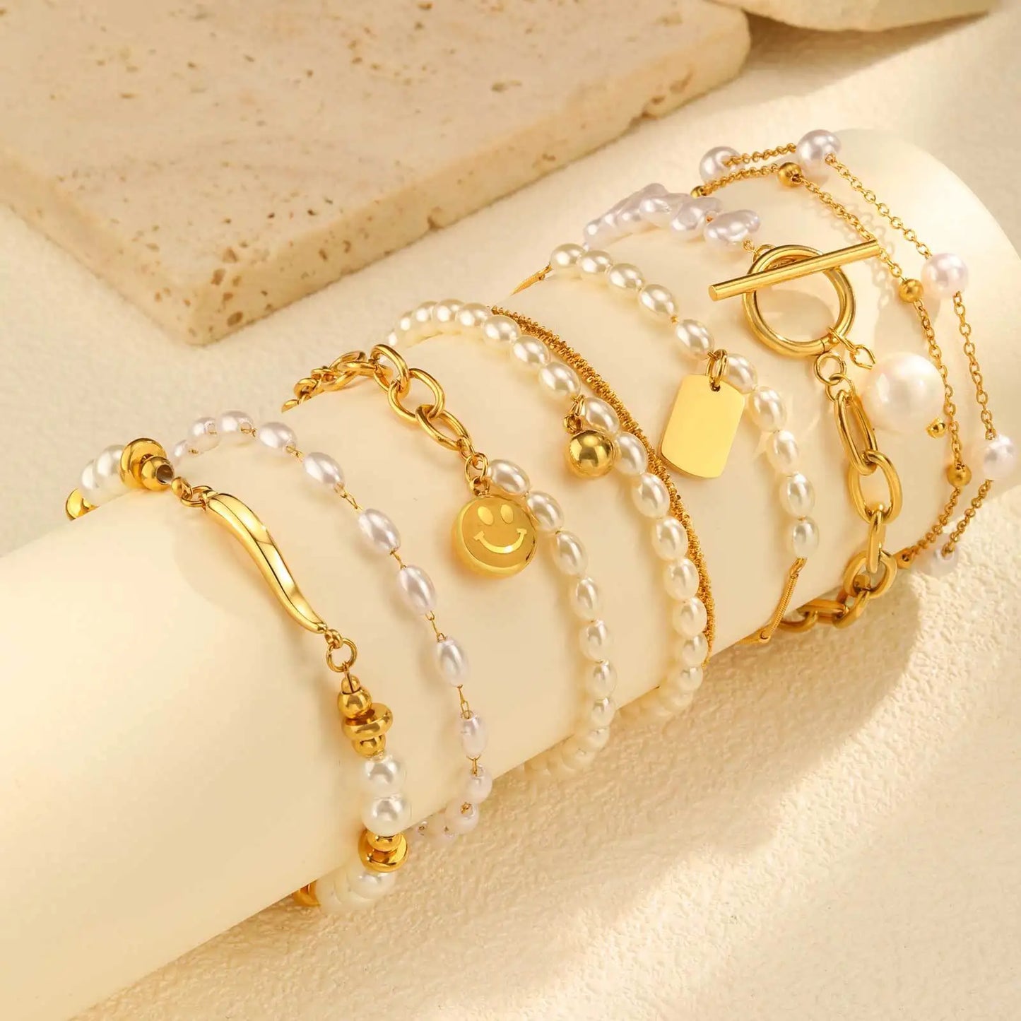 Bracelet Daphné – Perles & Chaîne Plaqué Or