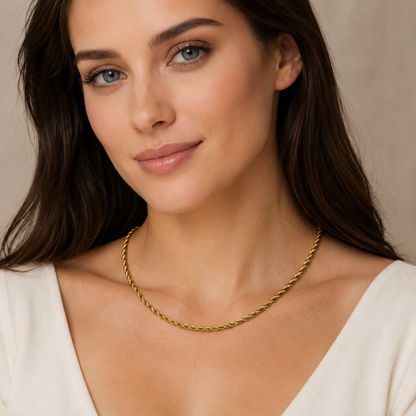 Collier Maille Corde 5 mm  Homme / femme – Plaqué Or