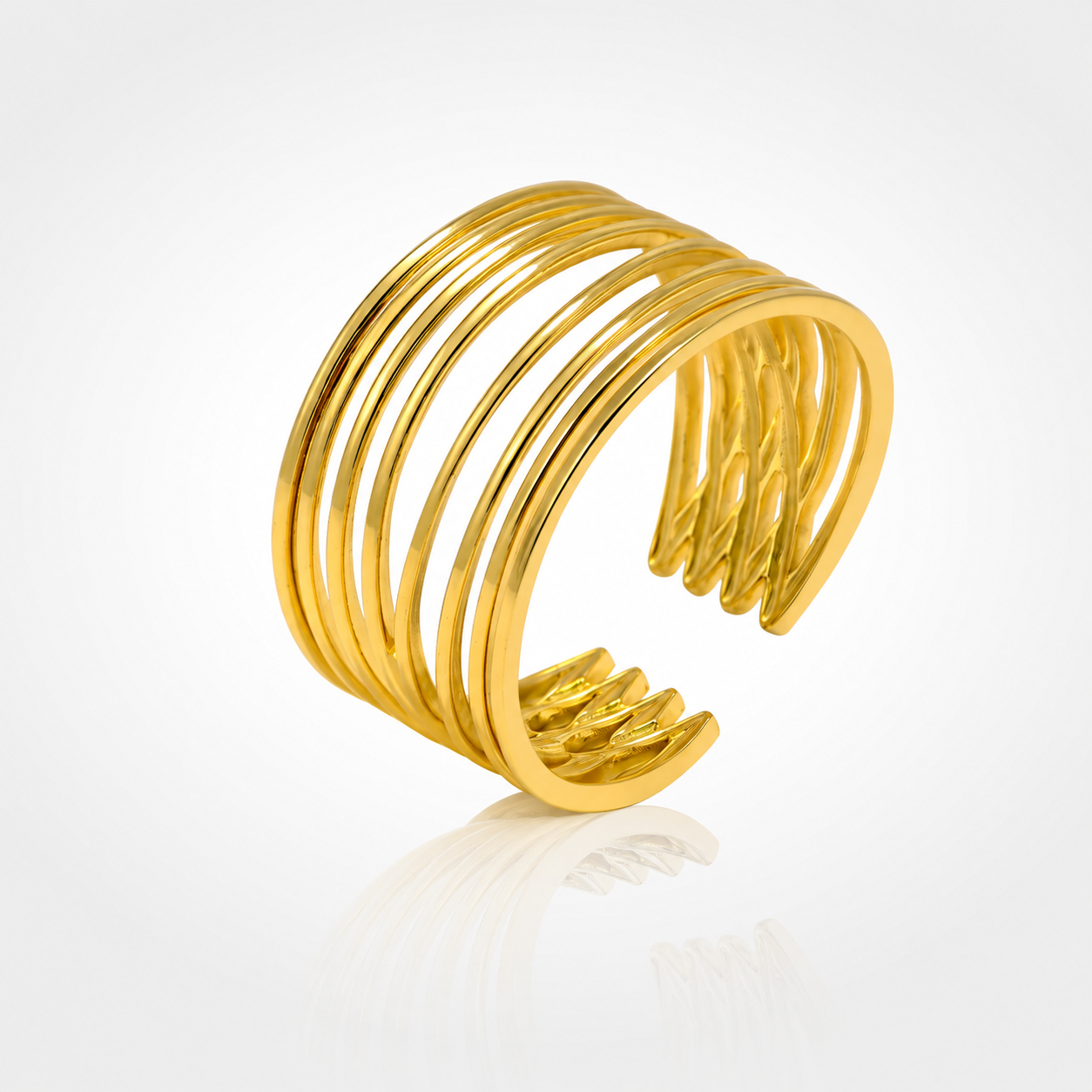 Bague Multi-Rangs Femme – Ouverte Ajustable Plaqué Or