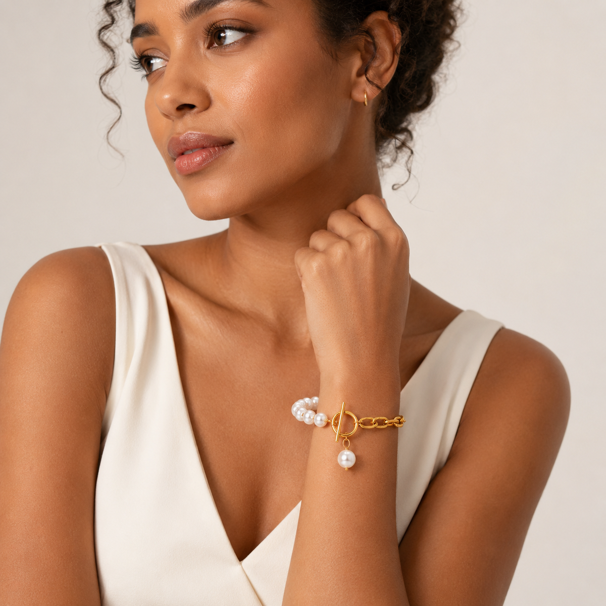 Bracelet Calypso – Perles & Chaîne Plaqué Or