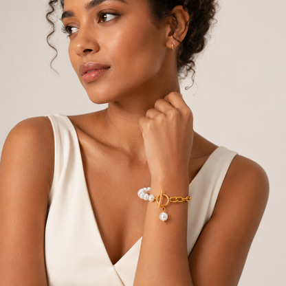 Bracelet Calypso – Perles & Chaîne Plaqué Or
