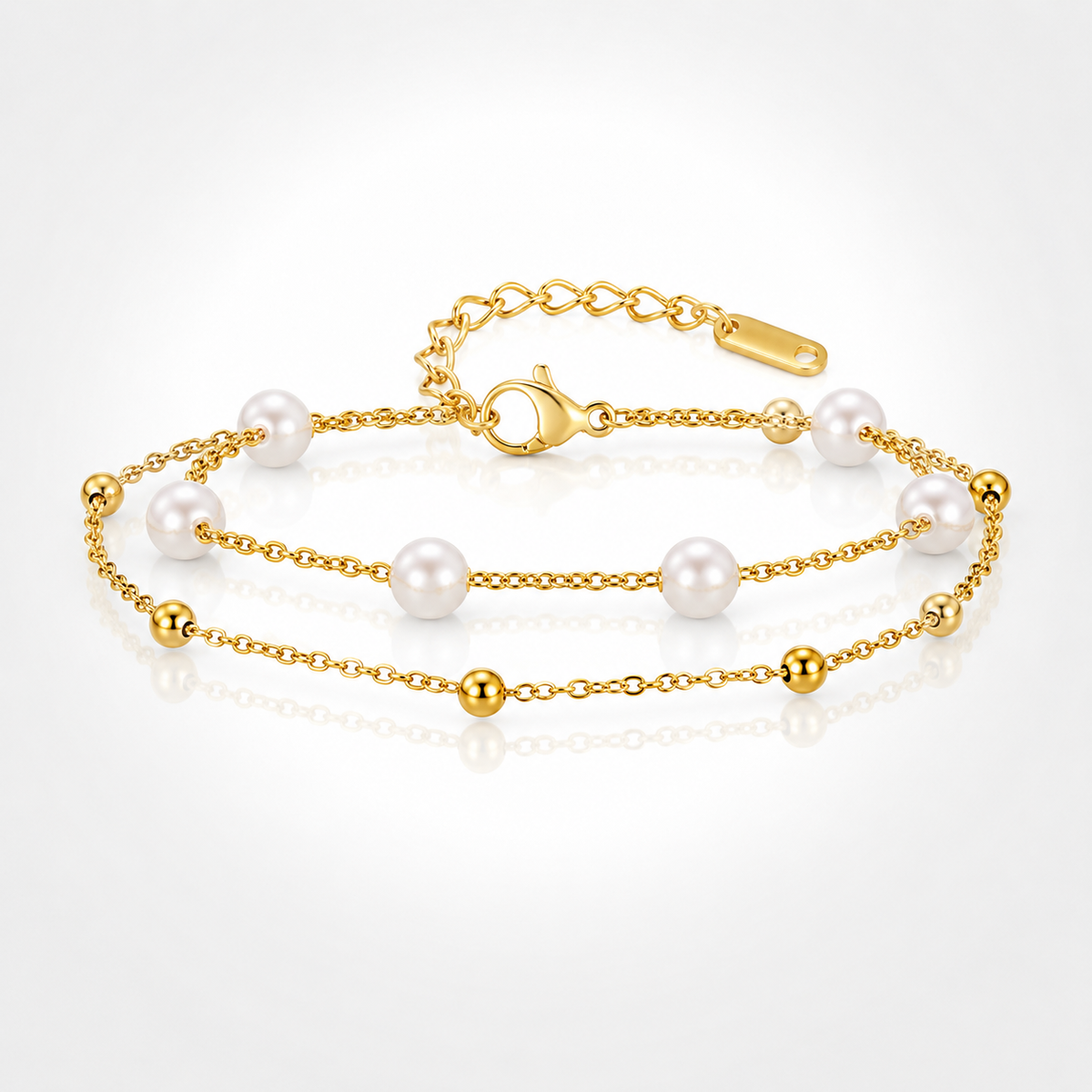 Bracelet Léda – Double Rang Perles Plaqué Or