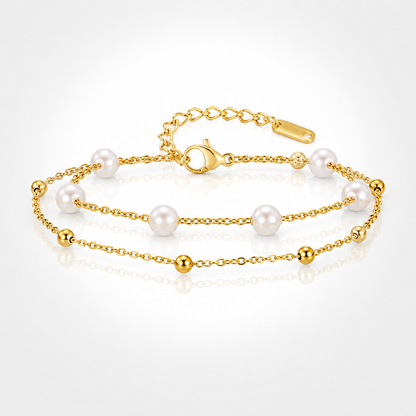 Bracelet Léda – Double Rang Perles Plaqué Or
