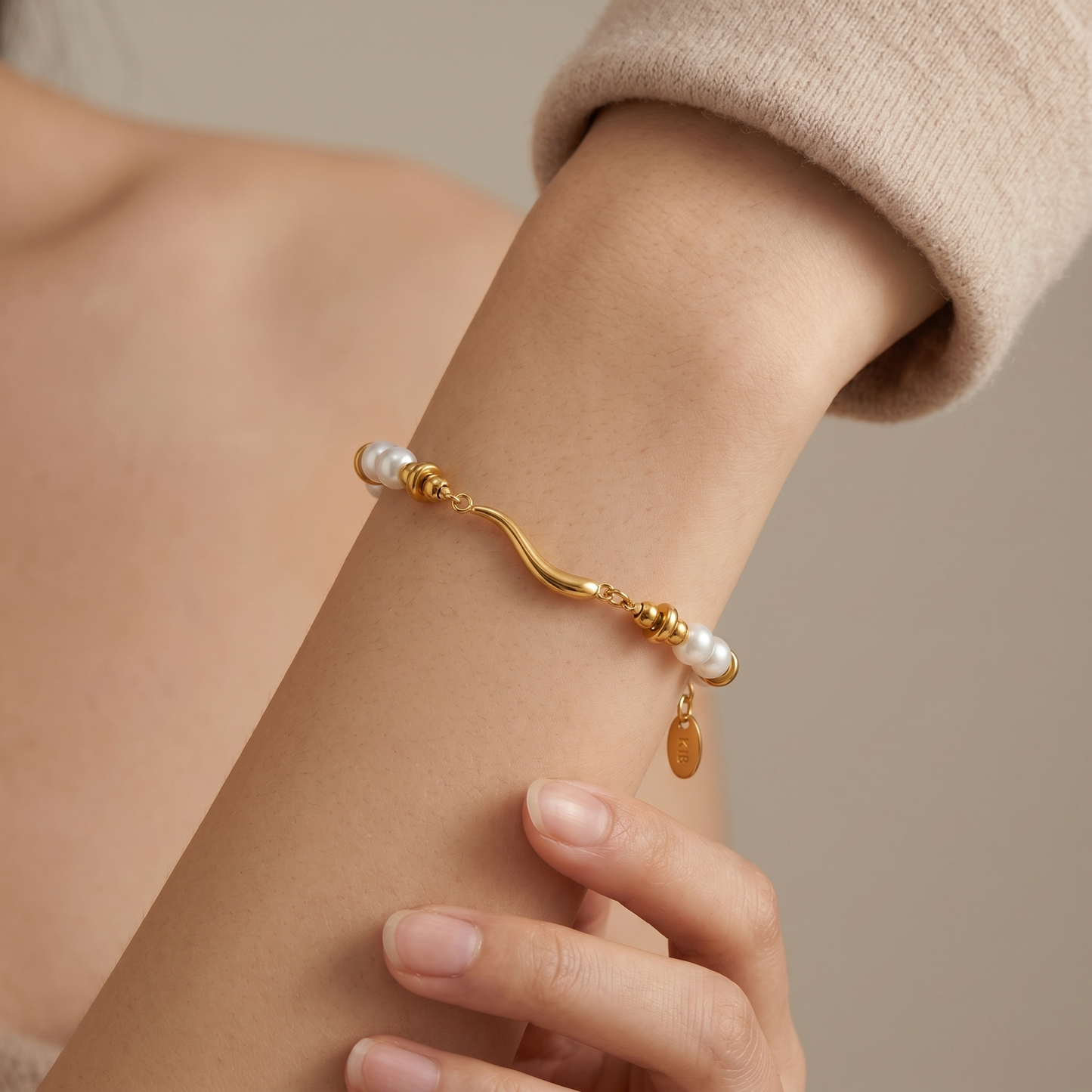 Bracelet Daphné – Perles & Chaîne Plaqué Or