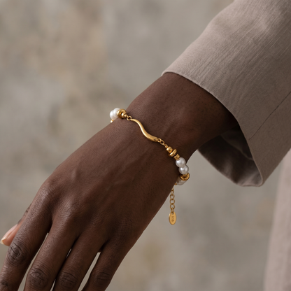 Bracelet Daphné – Perles & Chaîne Plaqué Or