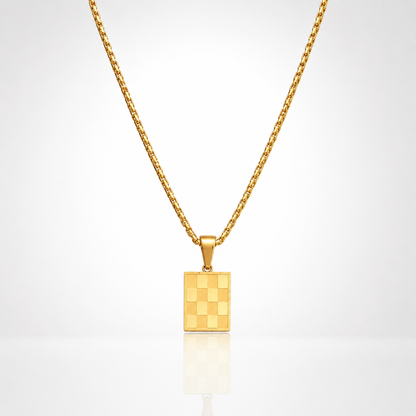 Collier Pendentif Damier Homme – Or