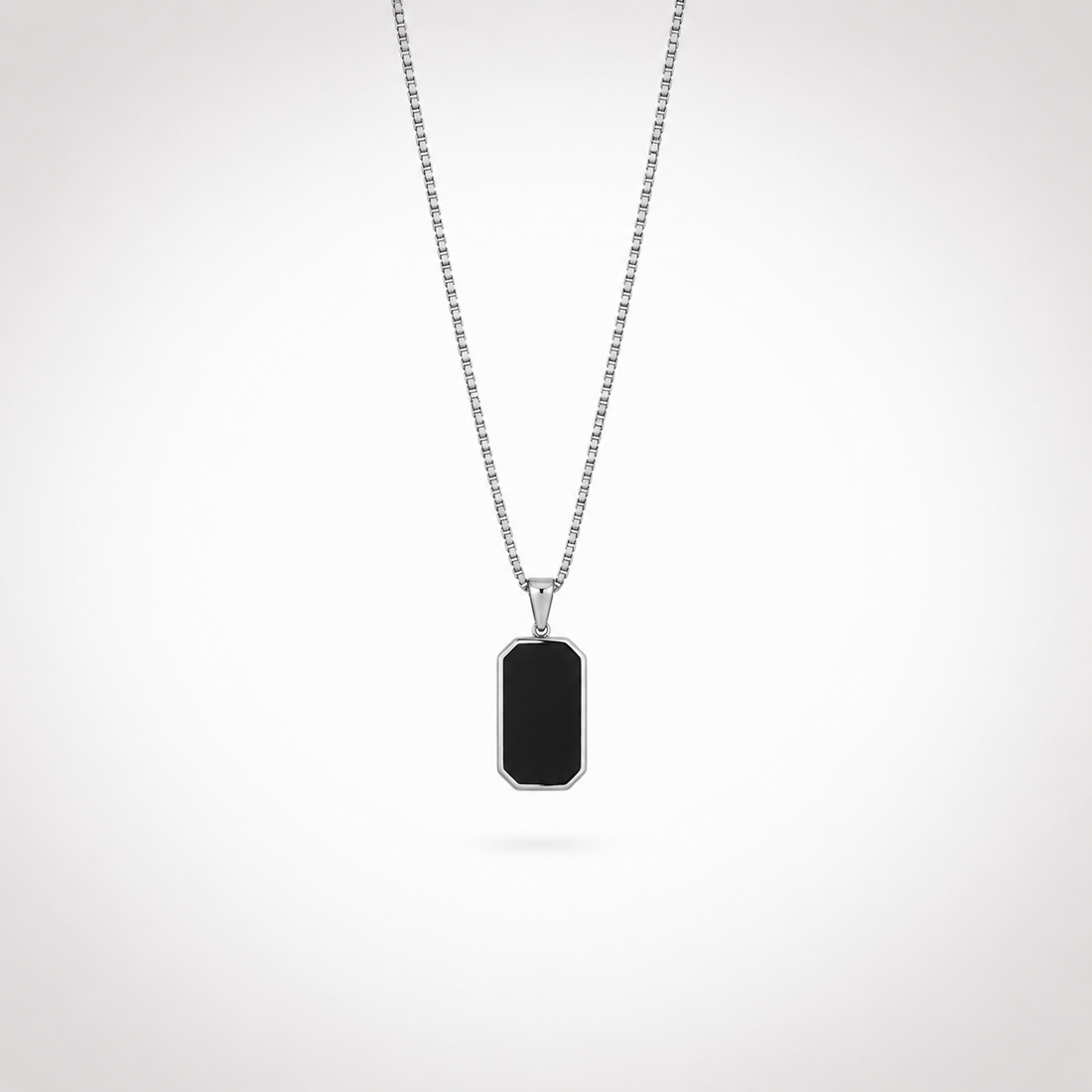 Collier Pendentif Octogone Noir Homme – Argent
