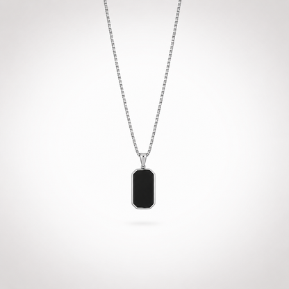 Collier Pendentif Octogone Noir Homme – Argent