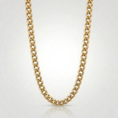 Vue alternative, du collier en plaque or 18K sur acier 316L, signe WB Paris (Westaff Bijouterie). Chaine aux maillons reguliers, port au cou ; on remarque l'epaisseur nette de la maille et la brillance polie miroir. Style minimaliste, ideal femme — cadeau fete des meres. Recherches : acier dore, chaine plaque or, cadeau fete des meres, pas cher. Plaque or 18K sur acier, resistant a l'eau. Cadeau fete des meres a offrir toute l'annee. Mot-cle : bijou plaque or 18k.