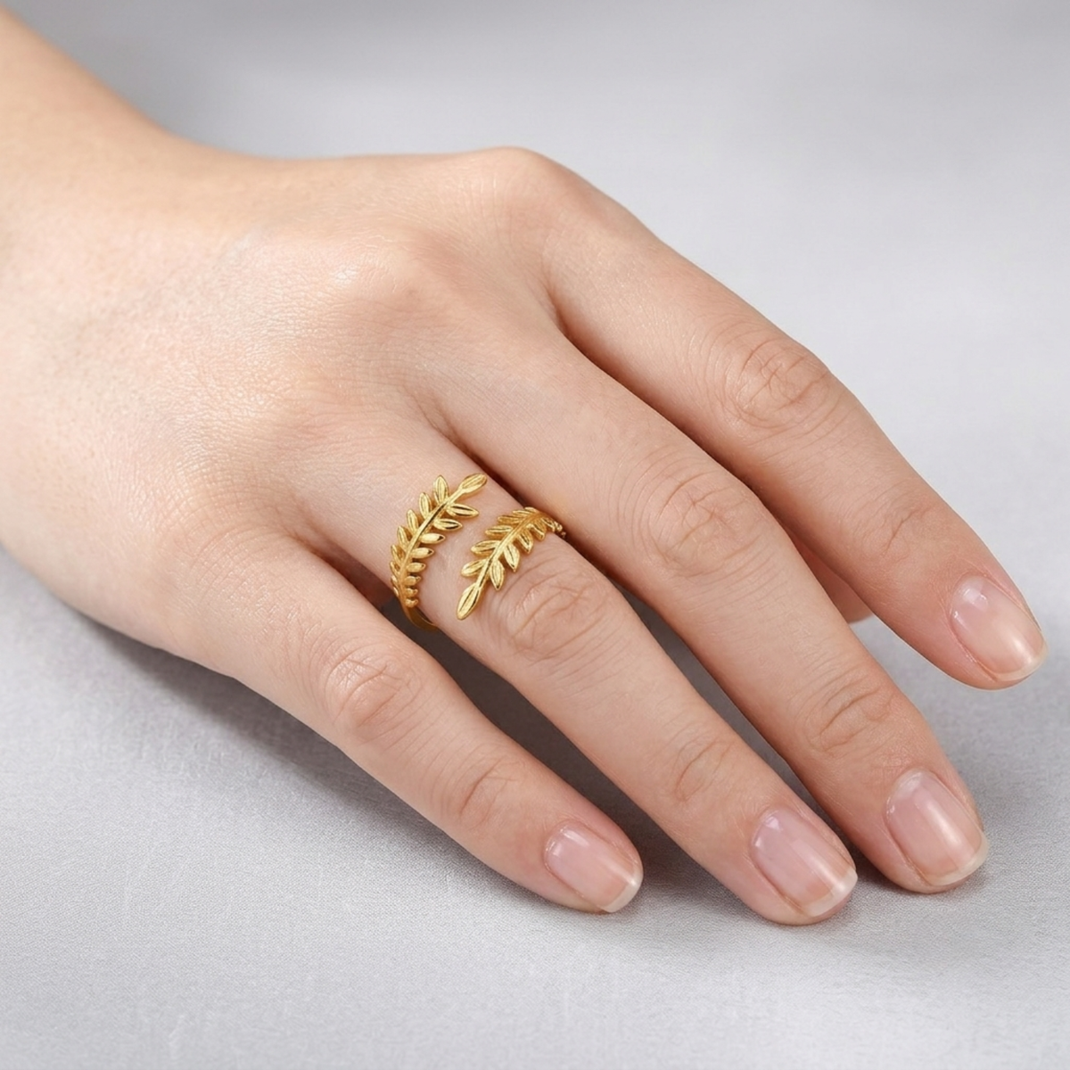 Bague Feuille de Laurier Femme – Ouverte Ajustable Plaqué Or