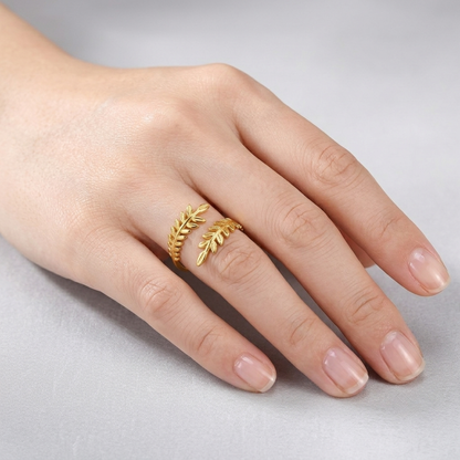 Bague Feuille de Laurier Femme – Ouverte Ajustable Plaqué Or