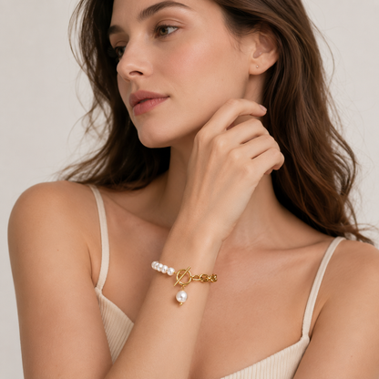 Bracelet Calypso – Perles & Chaîne Plaqué Or
