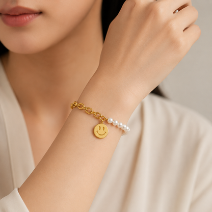 Bracelet Flore – Perles & Smiley Plaqué Or
