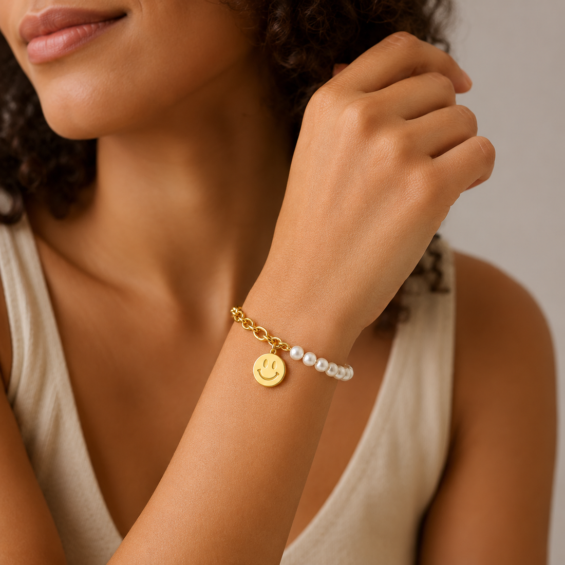 Bracelet Flore – Perles & Smiley Plaqué Or