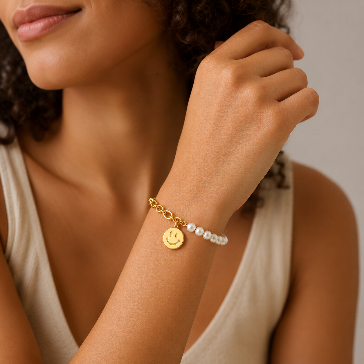 Bracelet Flore – Perles & Smiley Plaqué Or