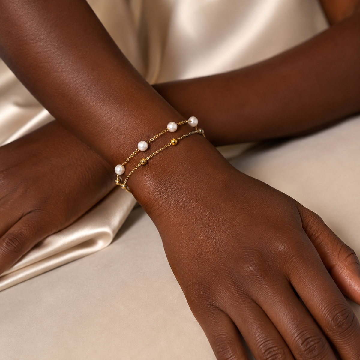 Bracelet Léda – Double Rang Perles Plaqué Or