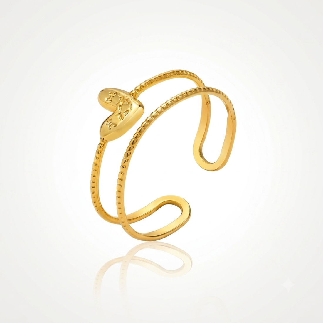 Bague Cœur Femme – Ouverte Ajustable Plaqué Or