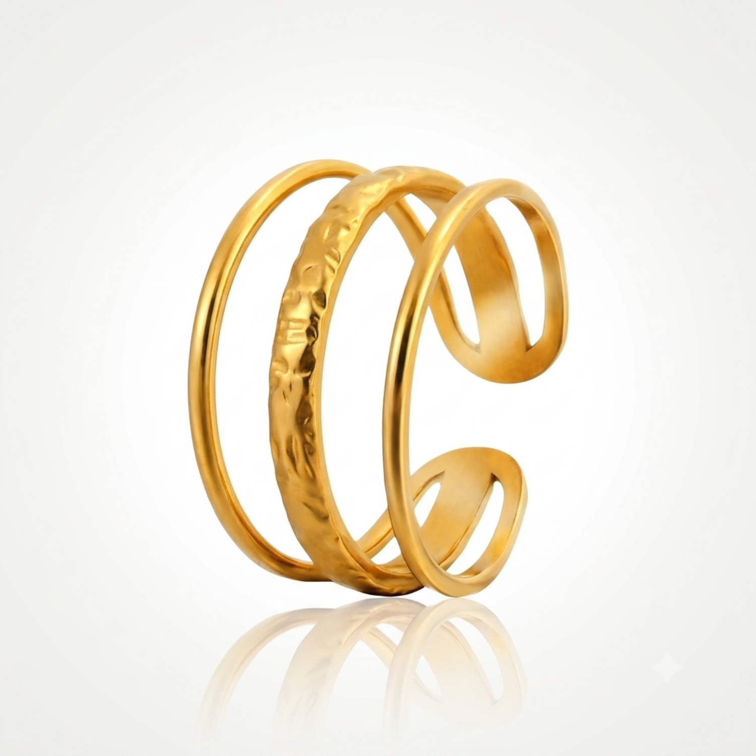 Bague Double Anneau Femme – Ouverte Ajustable Plaqué Or