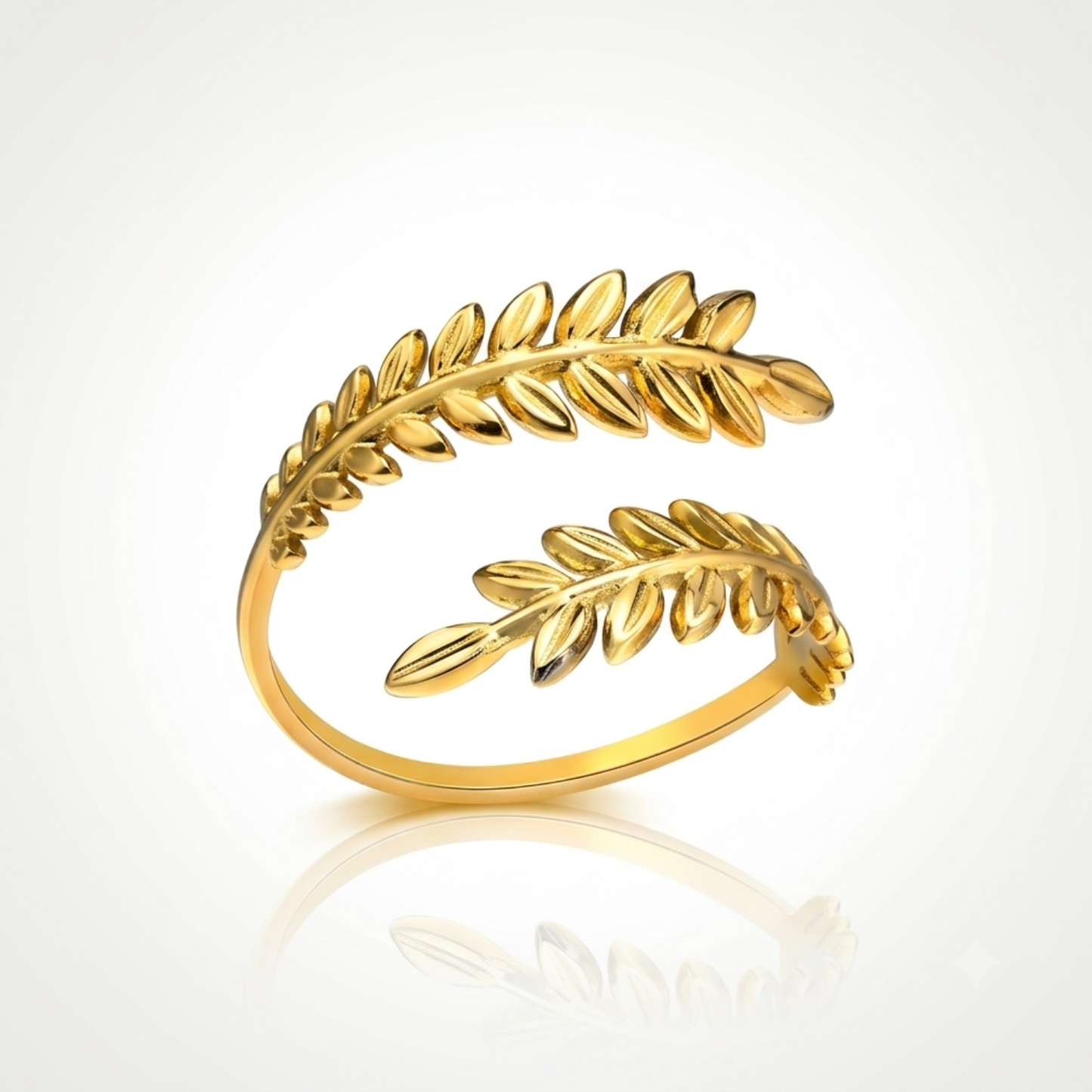 Bague Feuille de Laurier Femme – Ouverte Ajustable Plaqué Or