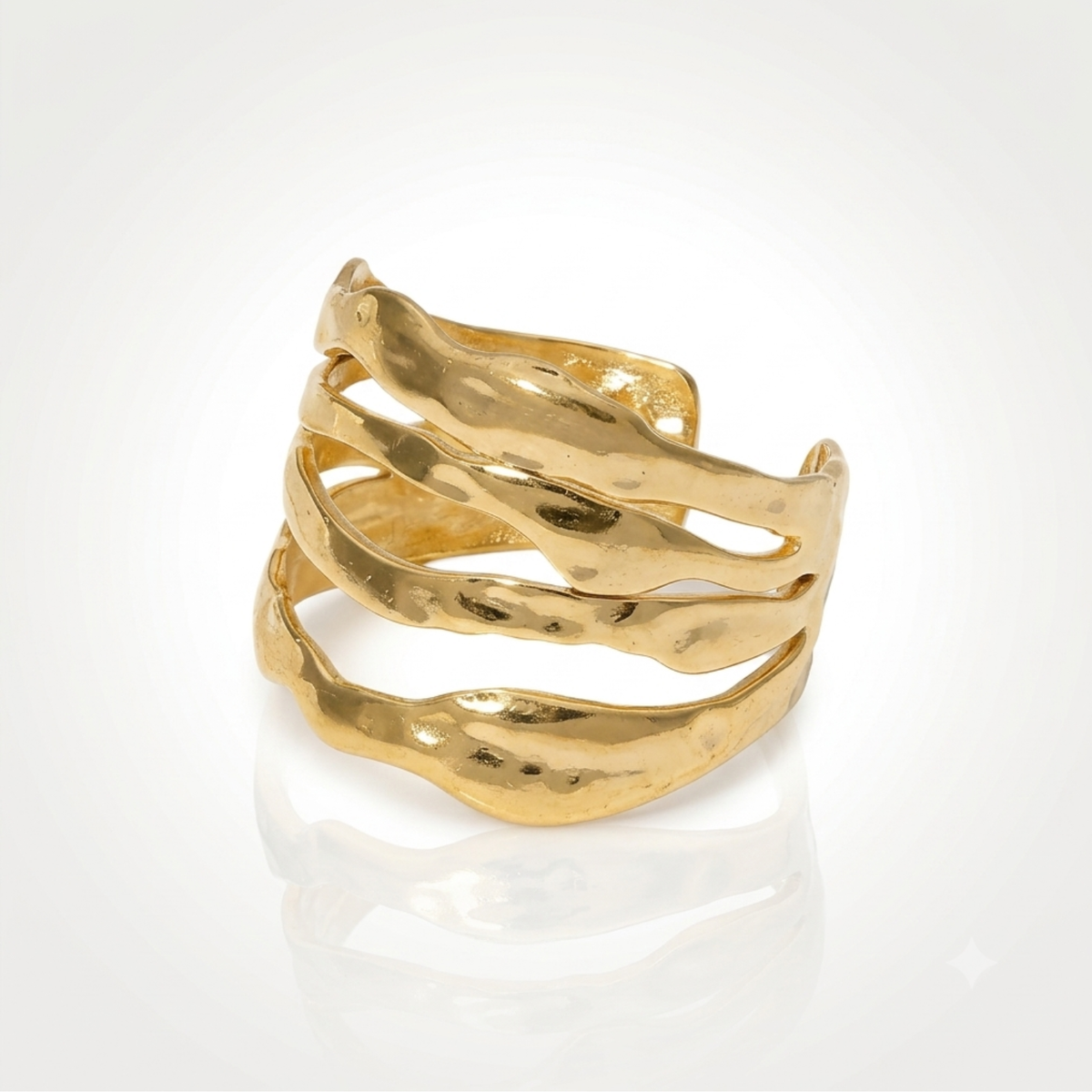 Bague Large Martelée Femme – Ouverte Ajustable Plaqué Or