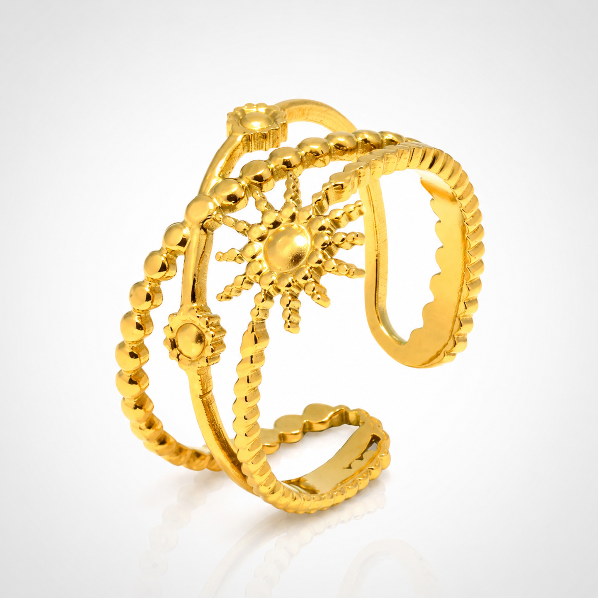Bague Soleil Femme – Ouverte Ajustable Plaqué Or