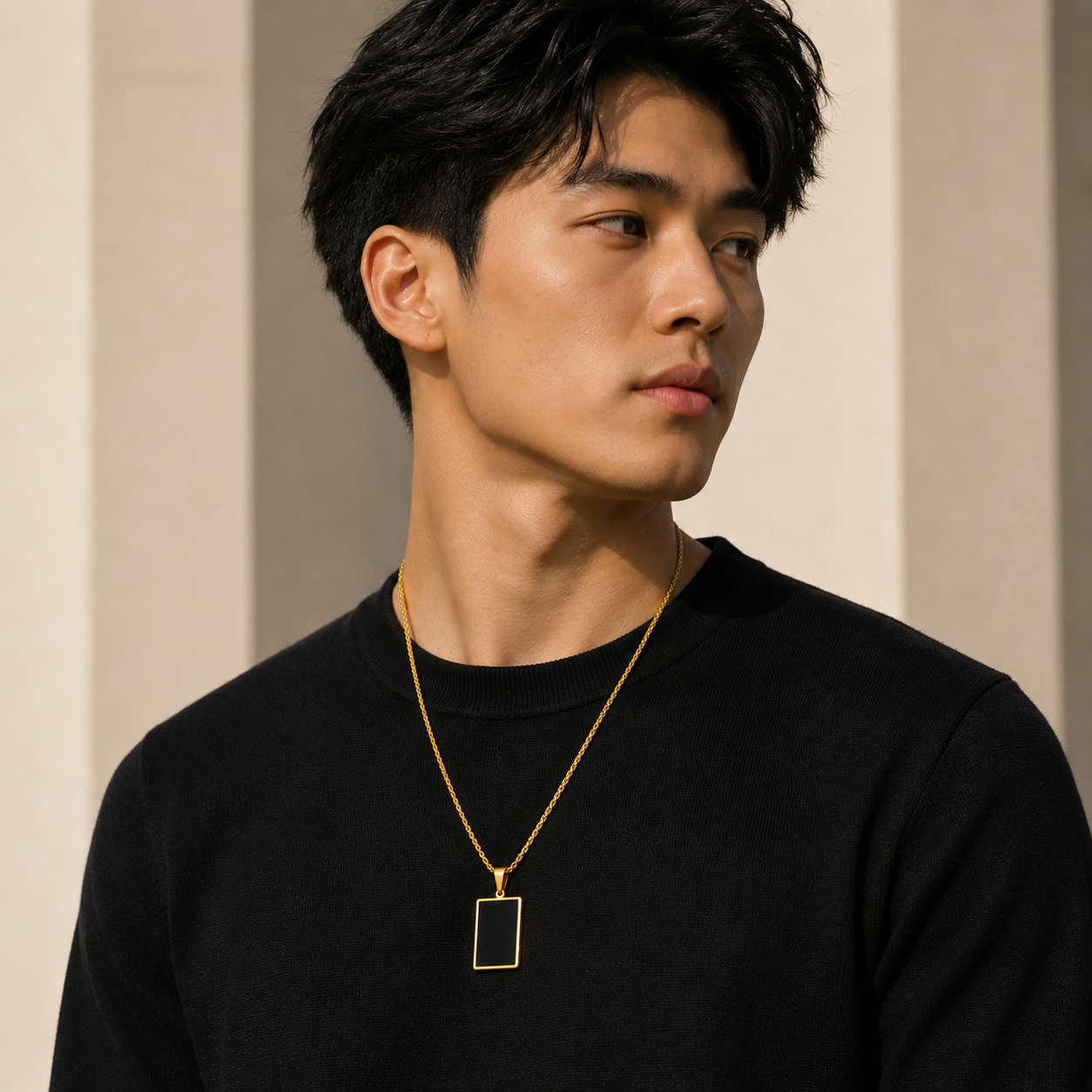 Collier Pendentif Plaque Noire Homme – Or