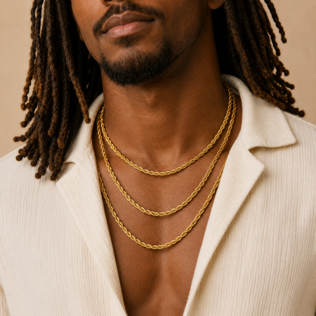 Collier Maille Corde 5 mm  Homme / femme – Plaqué Or