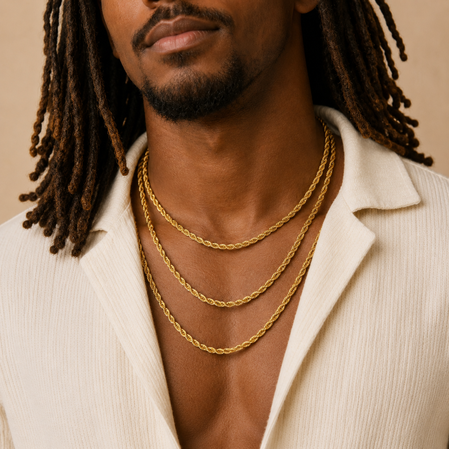 Collier Maille Corde 5 mm  Homme / femme – Plaqué Or