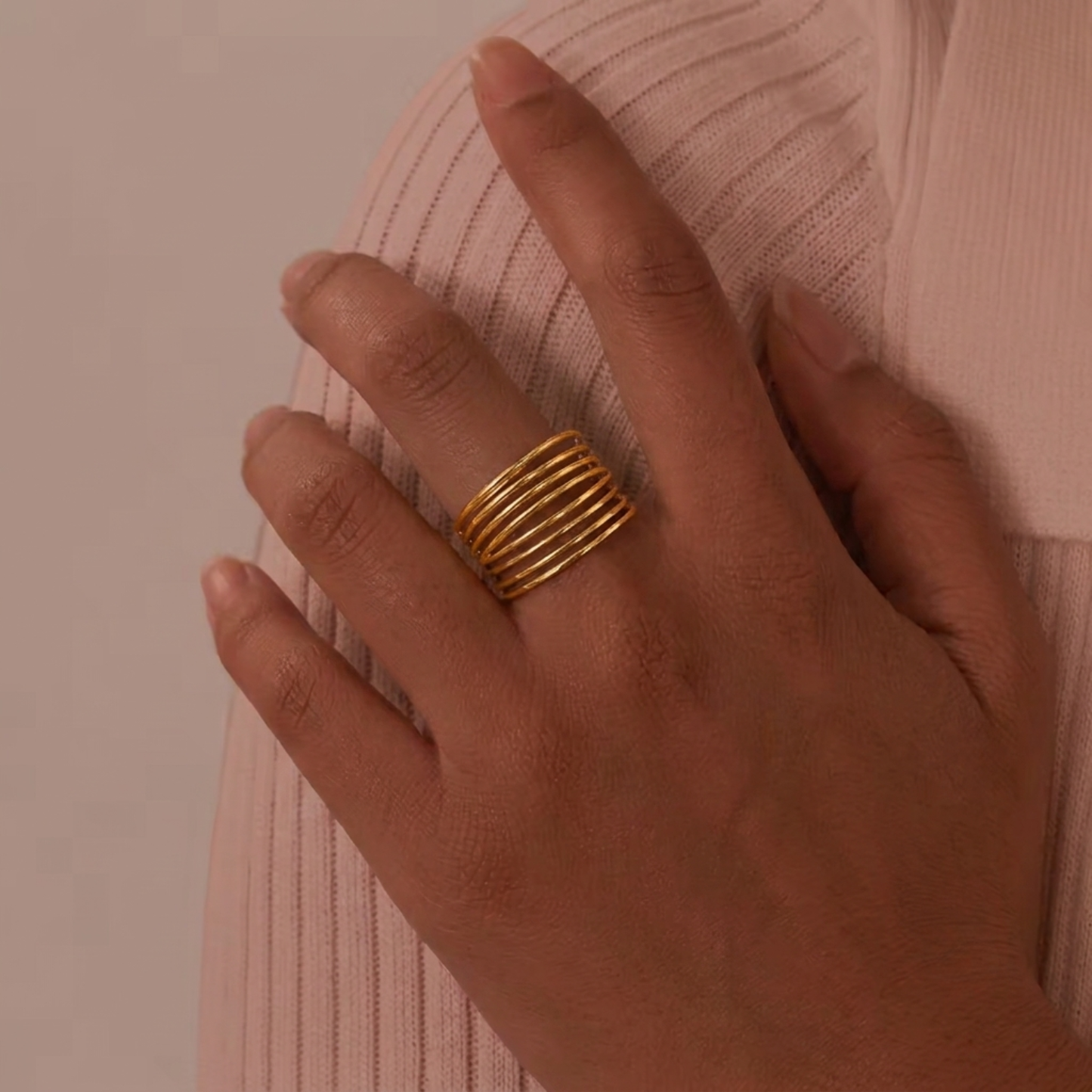 Bague Multi-Rangs Femme – Ouverte Ajustable Plaqué Or