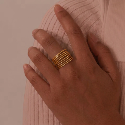 Bague Multi-Rangs Femme – Ouverte Ajustable Plaqué Or