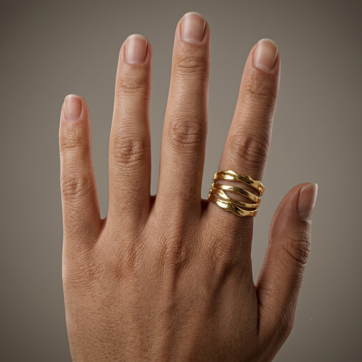 Bague Large Martelée Femme – Ouverte Ajustable Plaqué Or