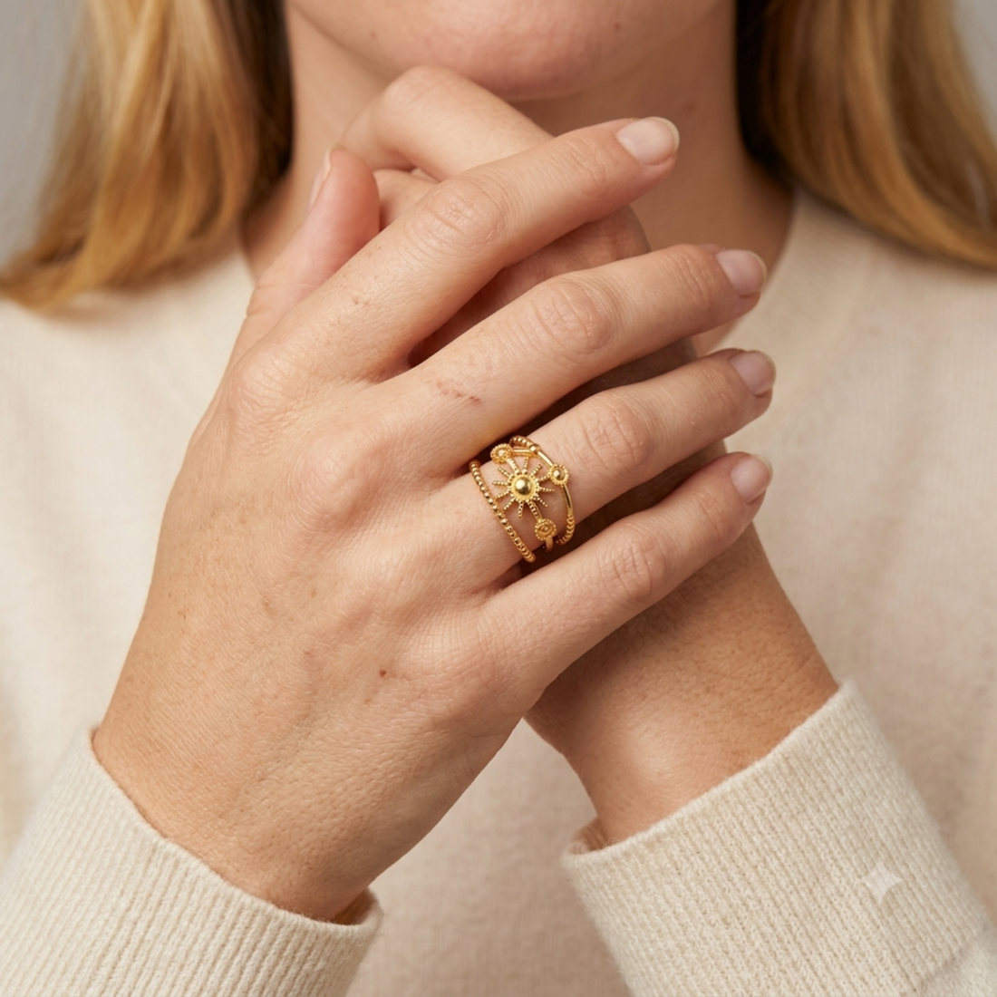 Bague Soleil Femme – Ouverte Ajustable Plaqué Or