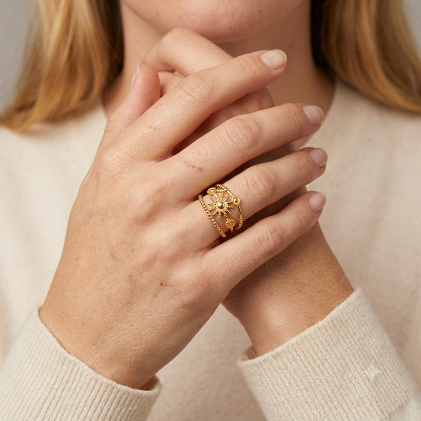 Bague Soleil Femme – Ouverte Ajustable Plaqué Or