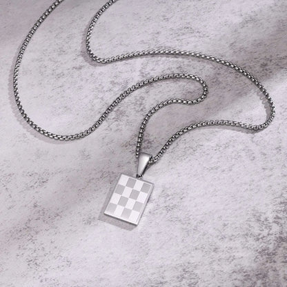 Collier Pendentif Damier Homme – Argent