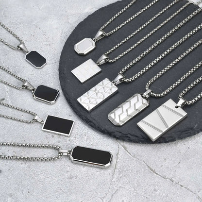 Collier Pendentif Octogone Noir Homme – Argent