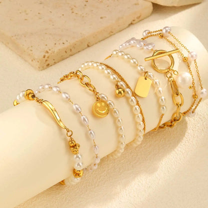 Bracelet Daphné – Perles & Chaîne Plaqué Or