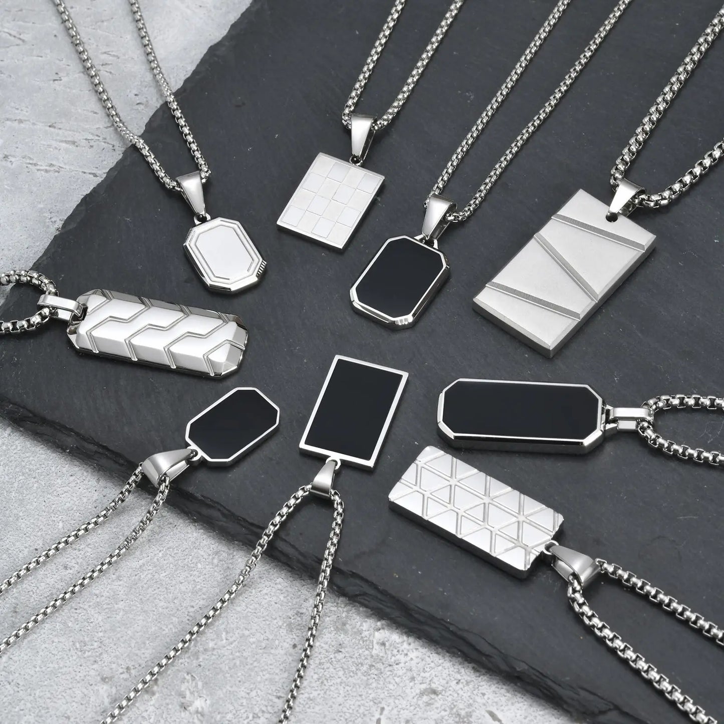 Collier Pendentif Plaque Noire Homme – Argent