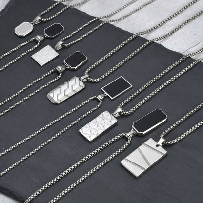 Collier Pendentif Octogone Noir Homme – Argent
