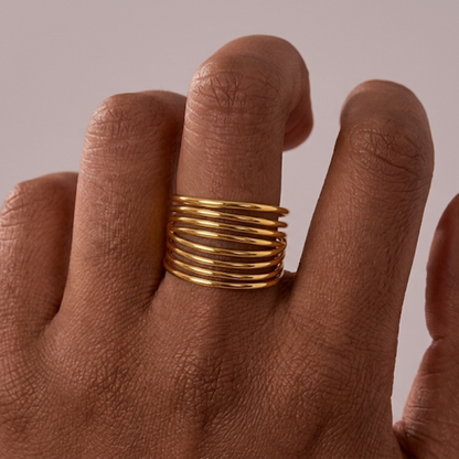 Bague Multi-Rangs Femme – Ouverte Ajustable Plaqué Or