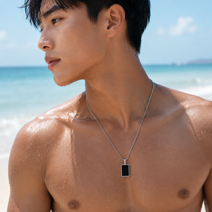 Collier Pendentif Plaque Noire Homme – Argent