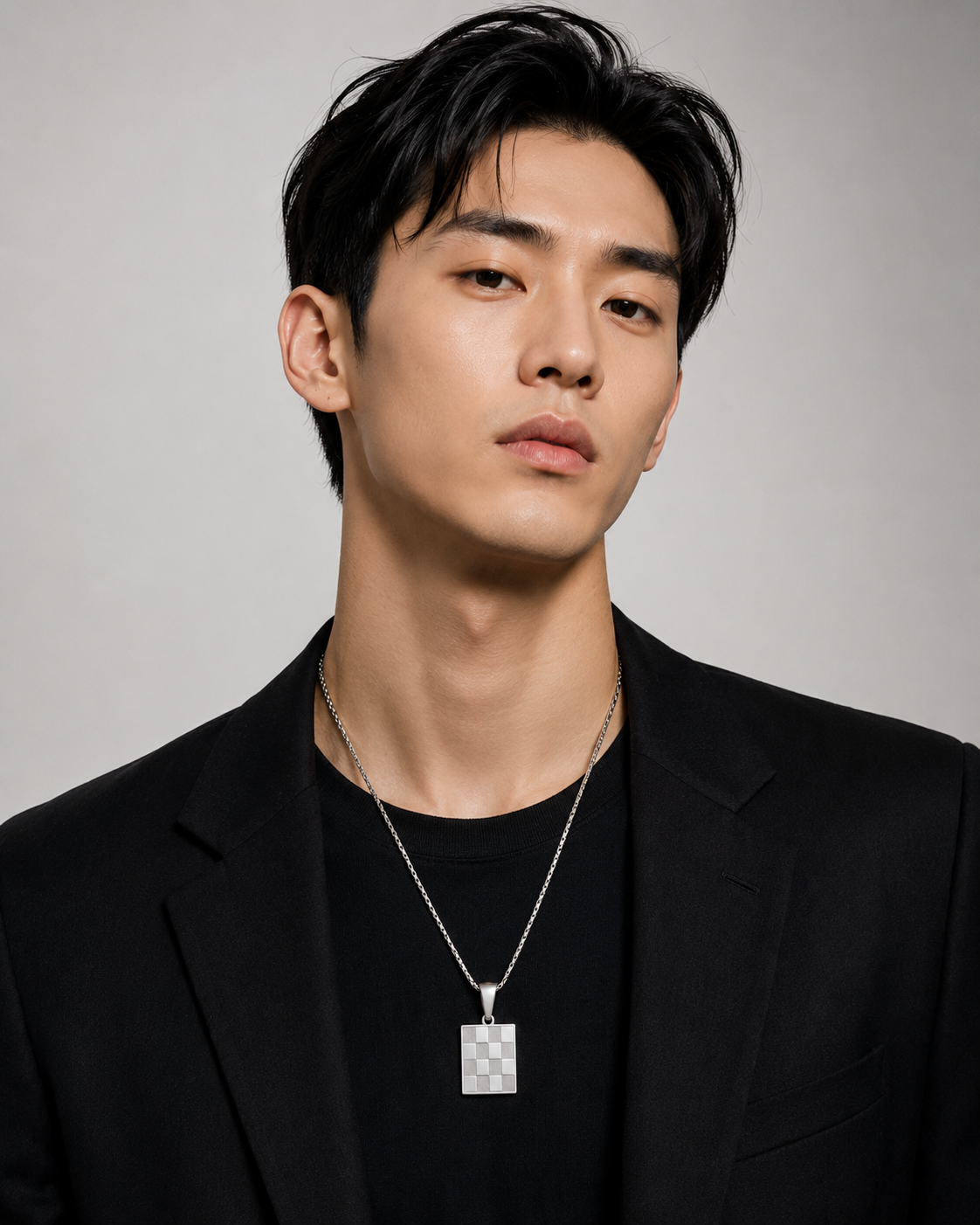 Collier Pendentif Damier Homme – Argent