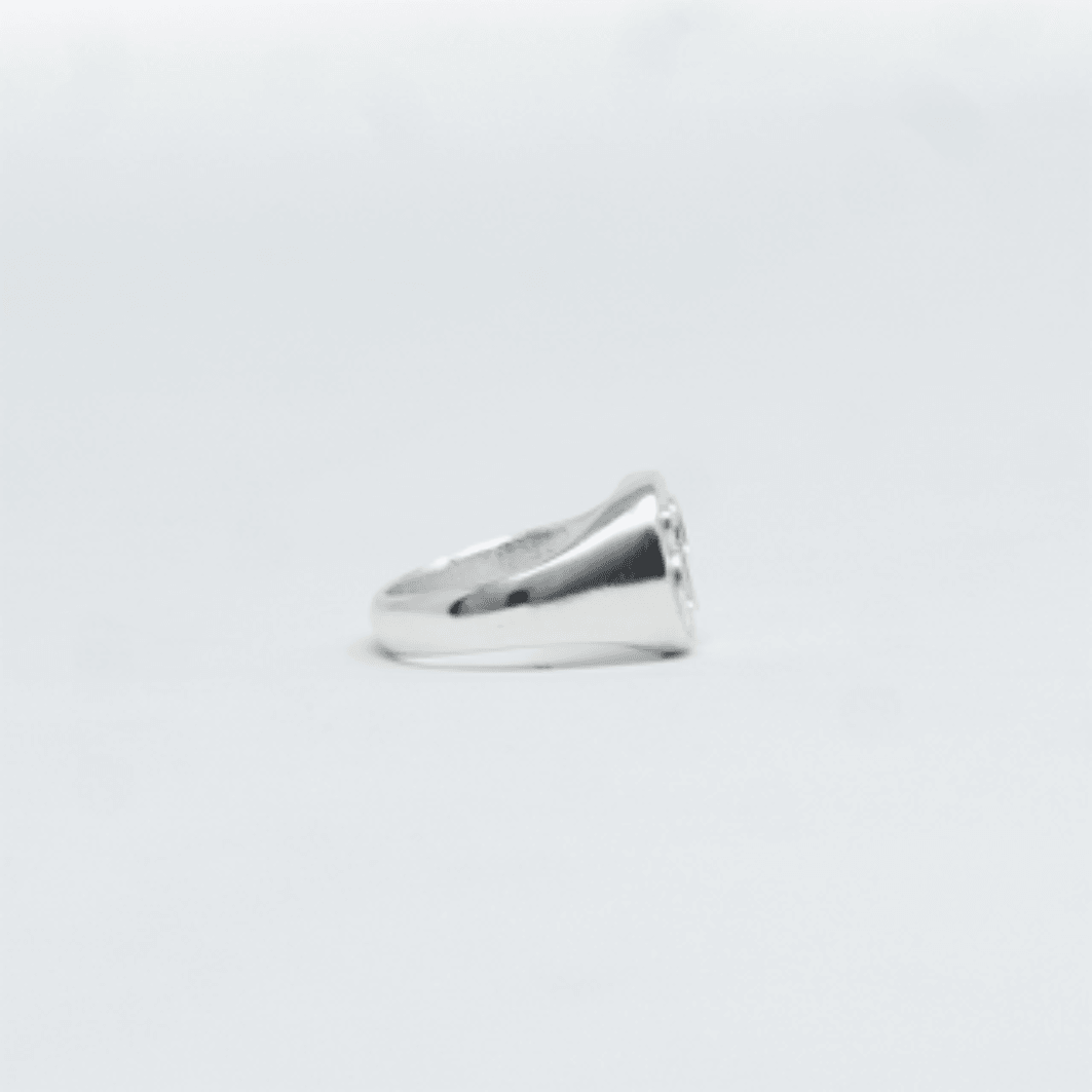Autre angle, de la bague Chevaliere DIBA Argent en argent sterling 925, signe WB Paris (Westaff Bijouterie). Anneau au galbe net, tour de doigt ajuste, port au doigt ; on remarque la finition lisse sans asperite et la patine durable. Modele personnalisable : gravure prenom, date ou initiales. Style minimaliste, ideal homme et femme — cadeau anniversaire. Recherches : bijou argent, argent massif, cadeau anniversaire, qualite premium. Argent 925 hypoallergenique.