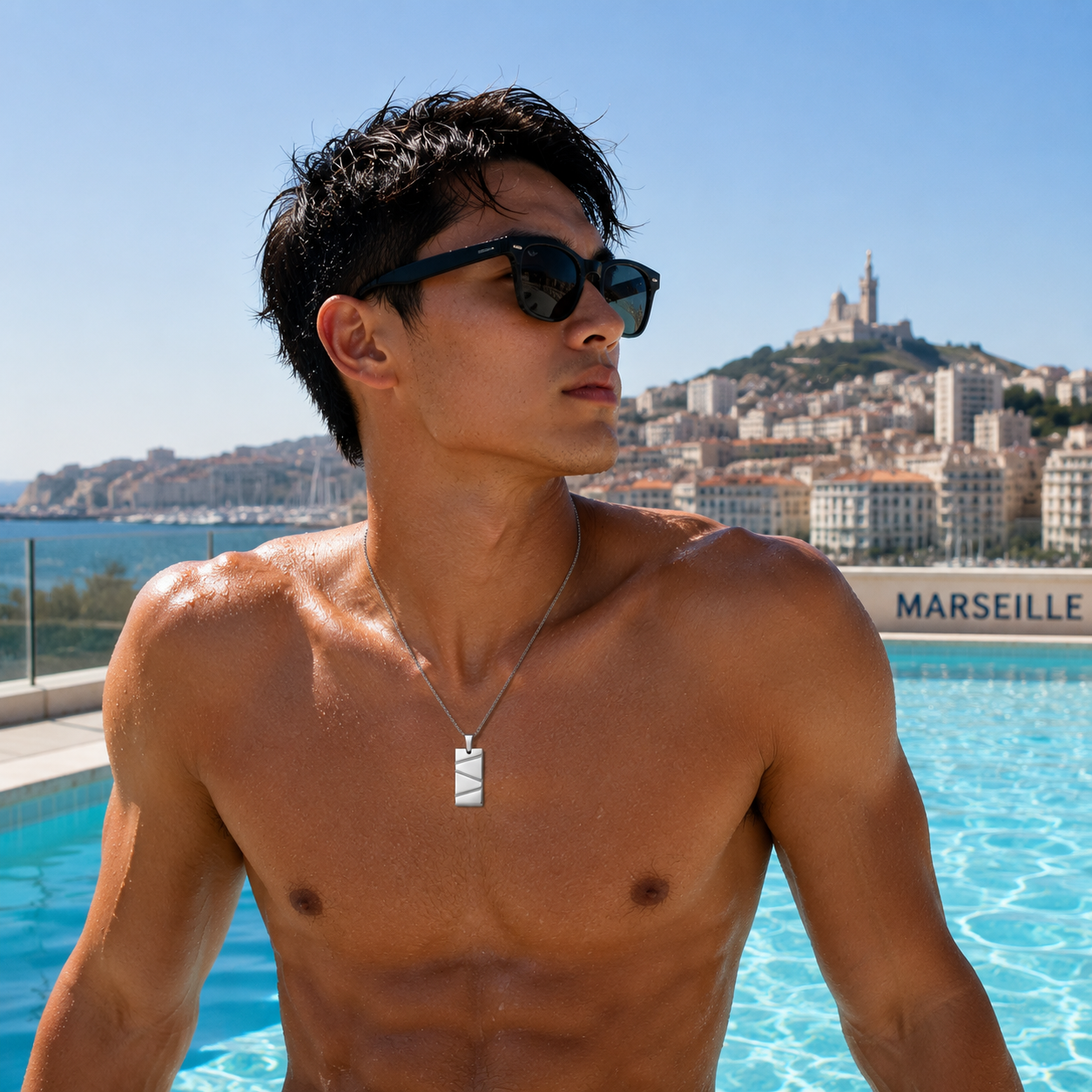 Collier Pendentif Diagonales Homme – Acier