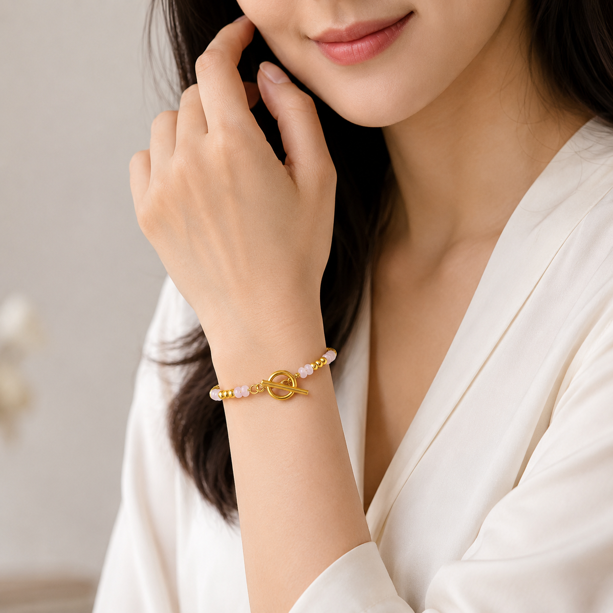Bracelet Pierre de Lune Femme – Pierre Naturelle (quartz rose)