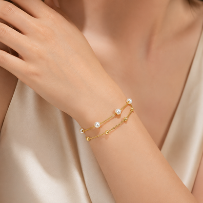 Bracelet Léda – Double Rang Perles Plaqué Or