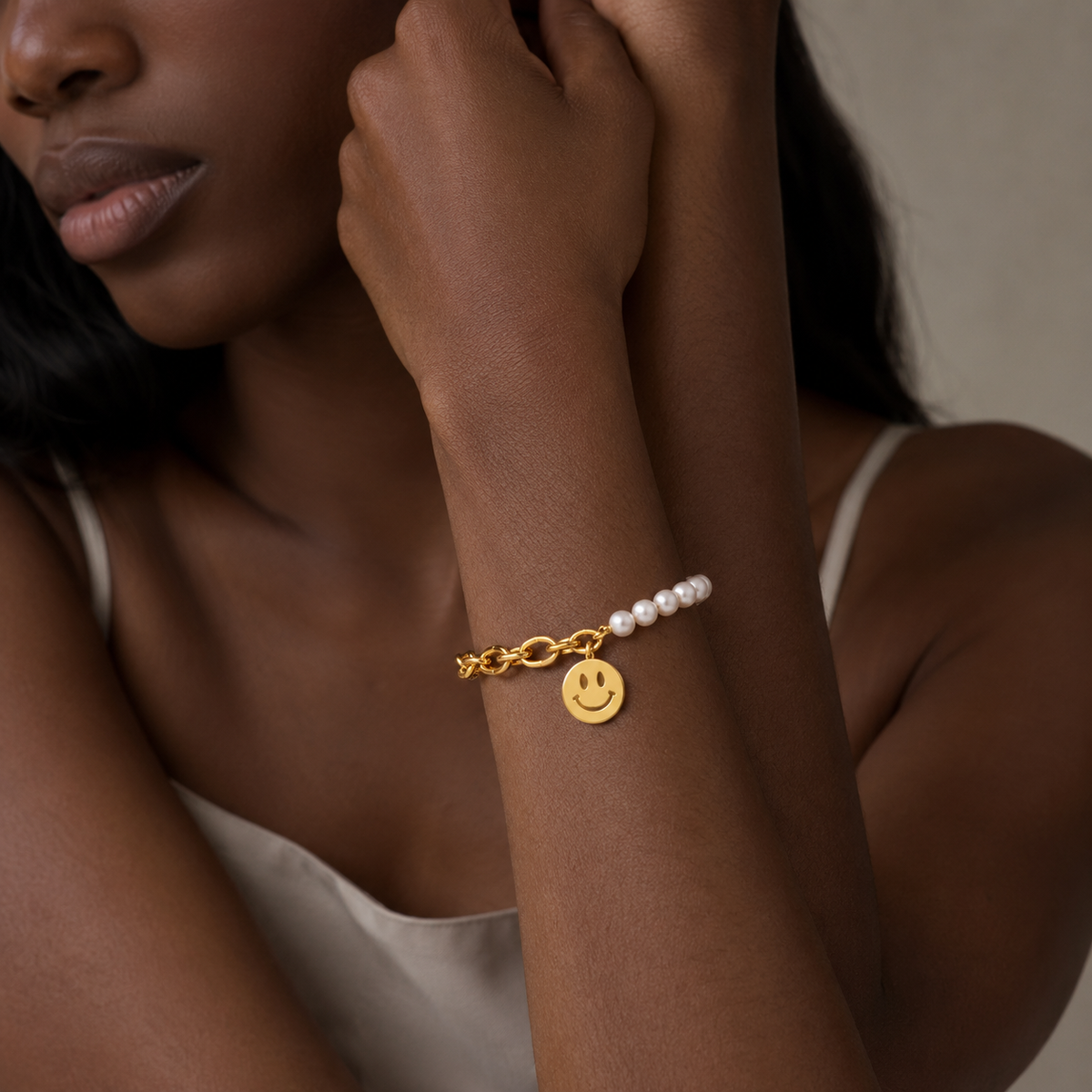 Bracelet Flore – Perles & Smiley Plaqué Or