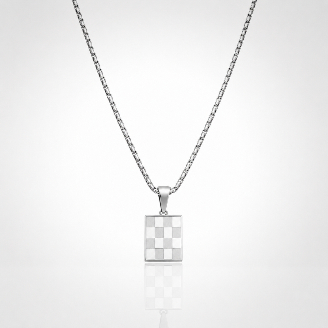 Collier Pendentif Damier Homme – Argent