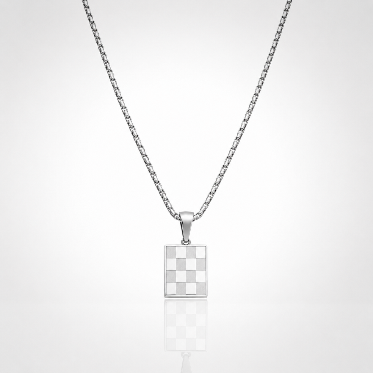 Collier Pendentif Damier Homme – Argent