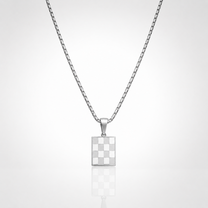Collier Pendentif Damier Homme – Argent