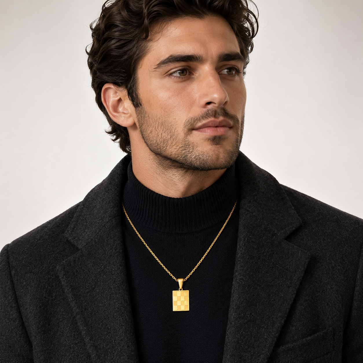 Collier Pendentif Damier Homme – Or